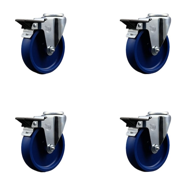 5'' Solid Poly Wheel Swivel Bolt Hole Caster Set with Posi Lock Brakes, 4PK